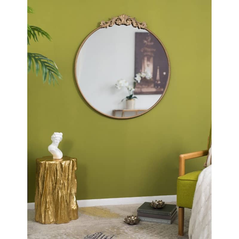Vintage-Style Round Vanity Wall Mirror - 38.5" - Gold
