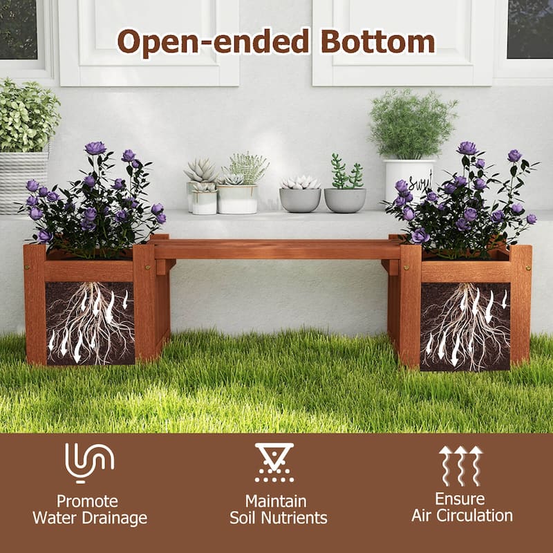 Costway Wood Planter Box with Bench Open-Ended Base & Teak Oil Finish - See Details