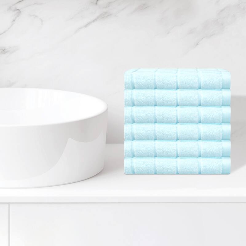 Cotton Face Cloths, Plaid Pattern Washcloths Set, Highly Absorbent and Fast Drying Towels for Bathroom 13" x 13" - Blue - 6 Pack