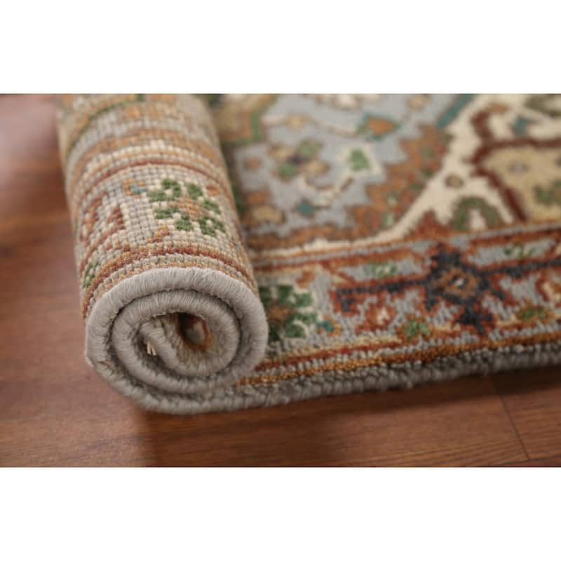 Gray Geometric Heriz Serapi Indian Accent Rug Handmade Wool Carpet - 2'0"x 3'0"