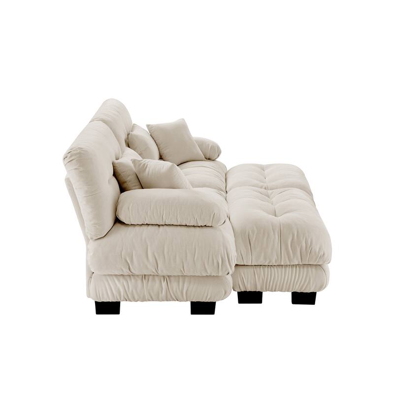 94.4" 2-Seater Chenille Cloud Couch with 4 Pillows and 2 Ottomans(Convertible Sleeper Sofa)
