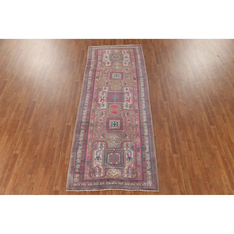 Tribal Meshkin Persian Vintage Runner Rug Hand-Knotted Wool Carpet - 3'11" x 10'5"