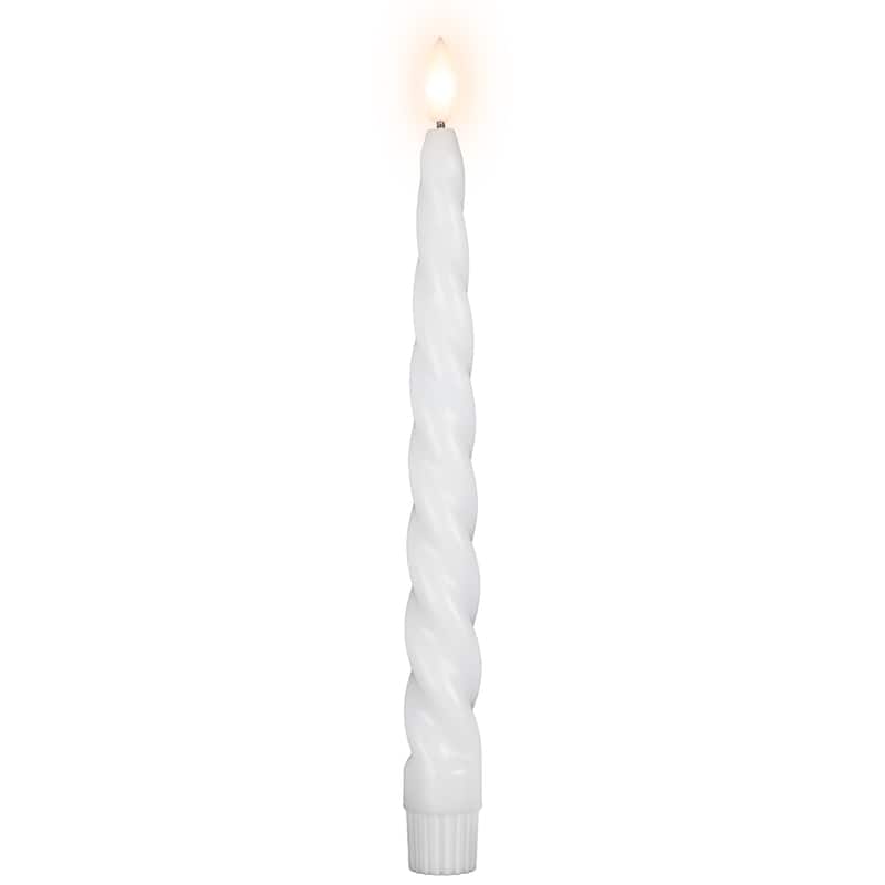LED Flameless Flickering Taper Swirled Christmas Candles - 9.5" - White - Set of 2