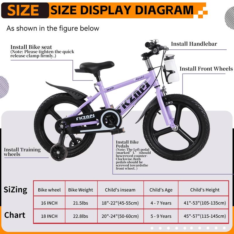 18 Inch High Carbon Steel Frame, Night Glow Kids Bike/Toddler Bicycle w/Magnesium Alloy Wheels, Training Wheels for Girls & Boys