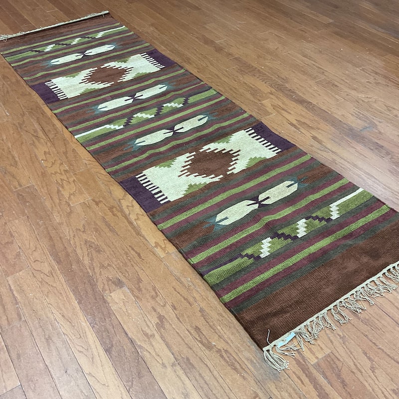 HERAT ORIENTAL Handmade 2'6 x 8'3 Chenille Geometric Kilim Runner - 2'6" x 8'3"