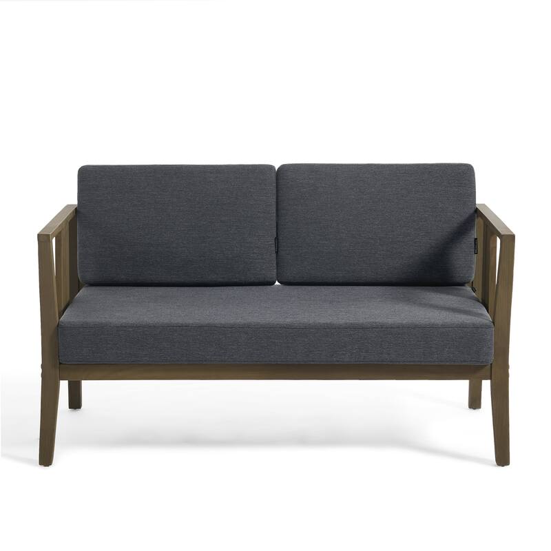 Casual 53"W Outdoor Patio Loveseat Set In Solid Teak Wood with Cushion