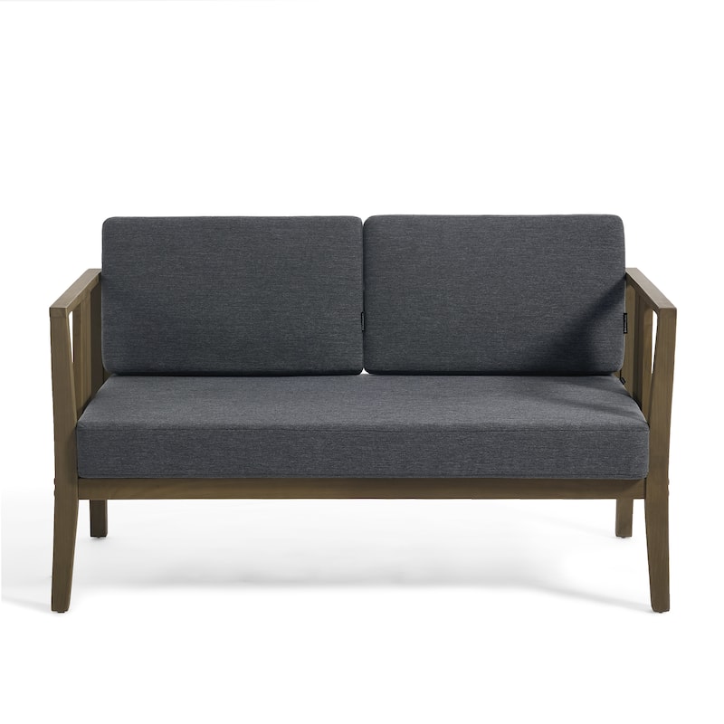 Casual Teak Wood Outdoor Patio Loveseat with Cushions