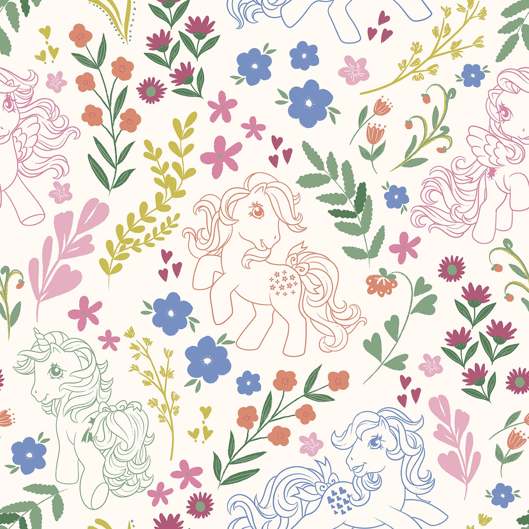 RoomMates My Little Pony Retro Floral Cream Peel and Stick Wallpaper