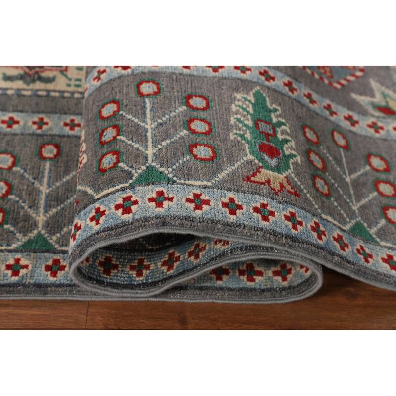 All-Over Gray Kazak Oriental Area Rug Handmade Living Room Wool Carpet - 6'8" x 9'8"