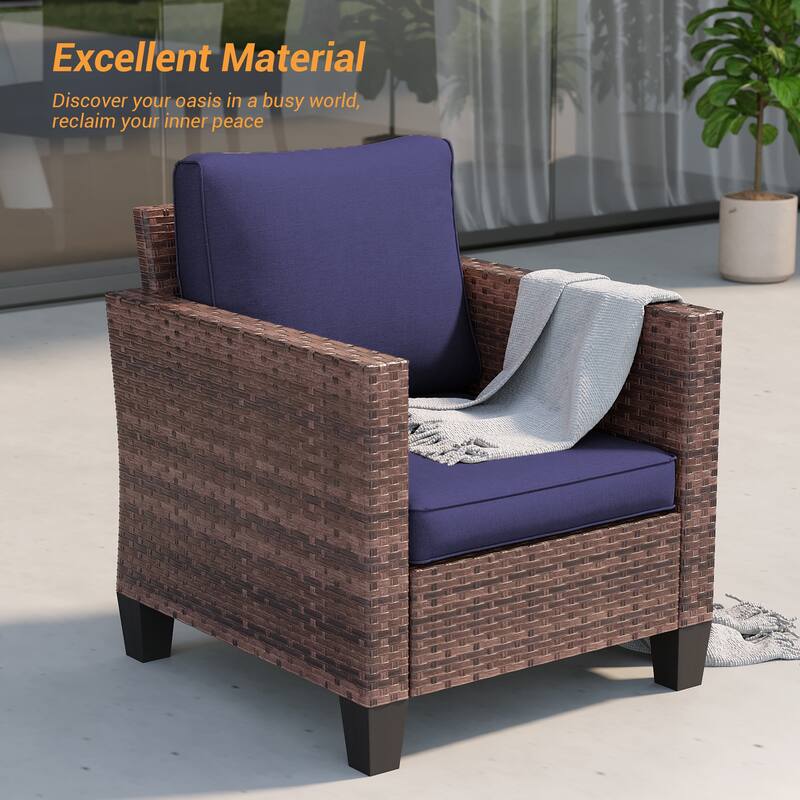 LIVOOSUN 5Pcs Patio Furniture Set Grey Rattan Coversation Seating Set