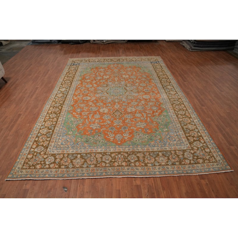 Hand Knotted Oriental 100% Wool Carpet Traditional Floral Oranges & Rust Najafabad Area Rug - 13' 7'' X 9' 6''
