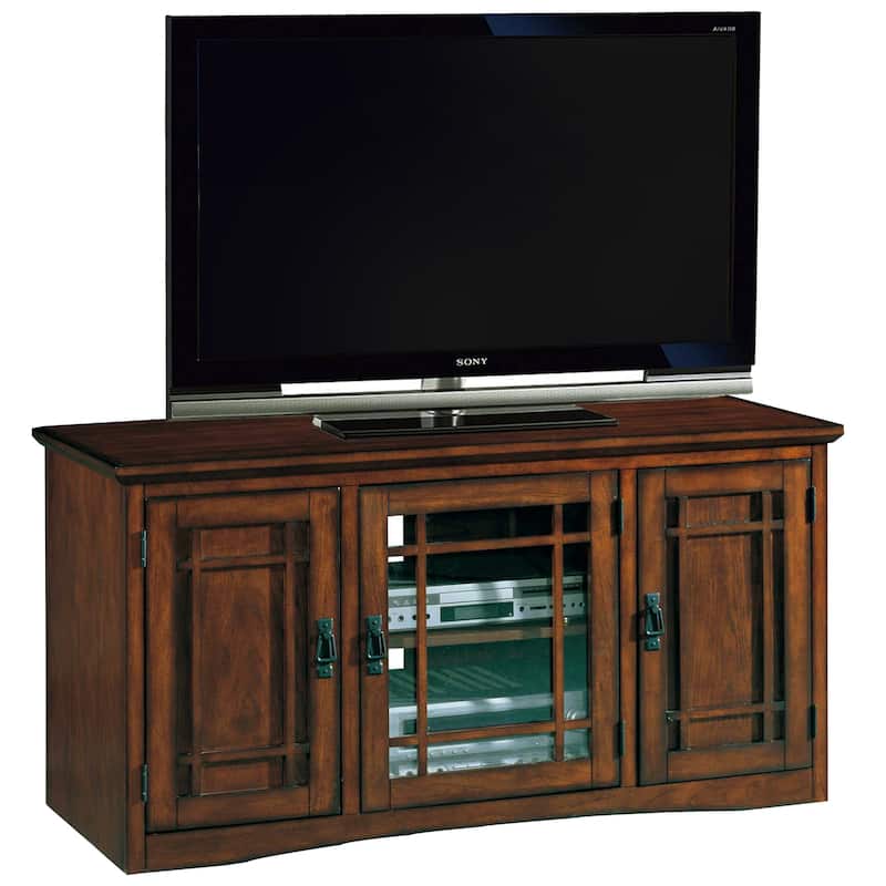 Leick Home Solid Wood Mission Oak Three Door TV Stand