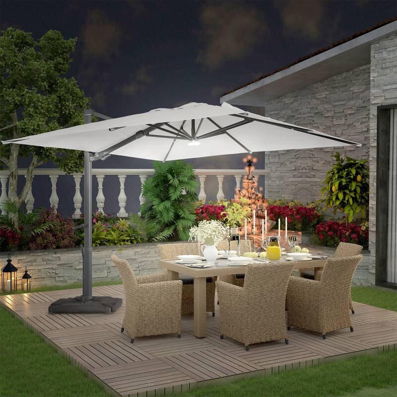 10FT Patio Square Cantilever Market Umbrella with Bluetooth Lights