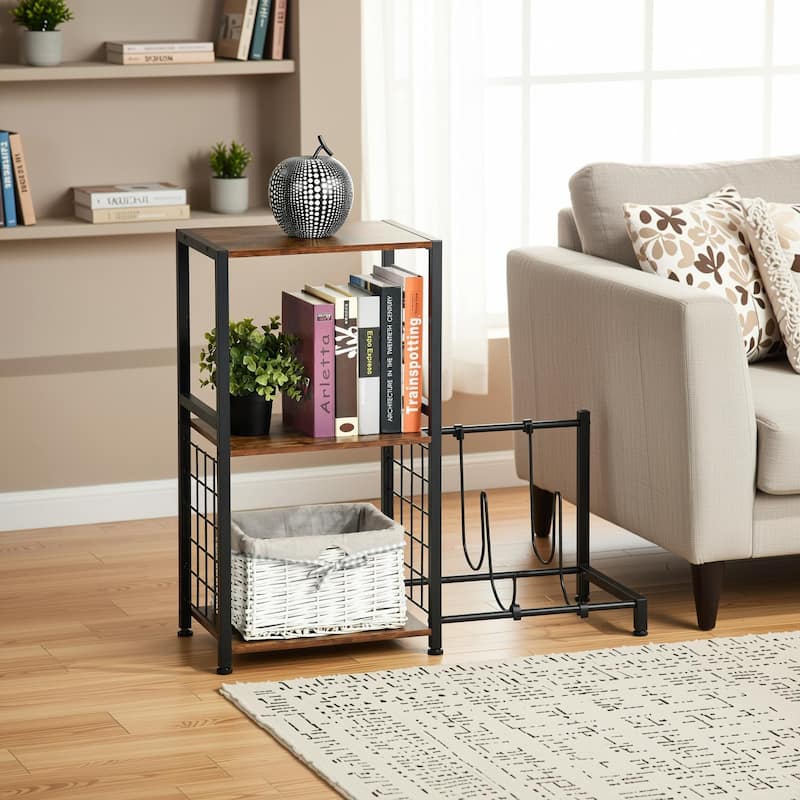 Homy Casa Record Player Stand with Media Shelves & Guitar Rack - Black