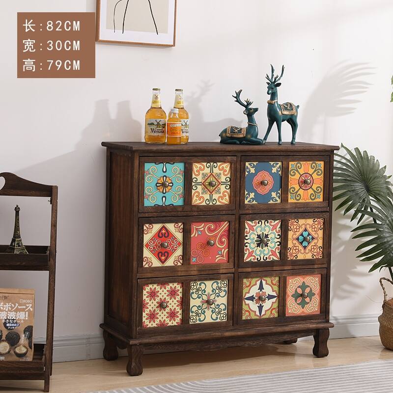 American Solid Wood Drawer Vintage Multilayer Accent Cabinet