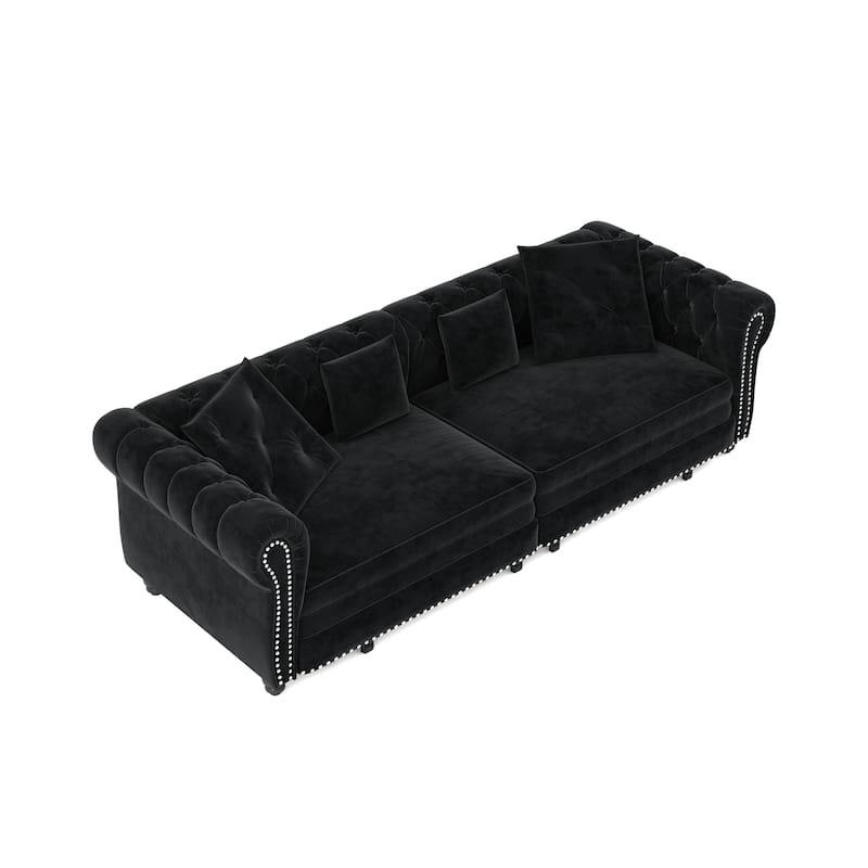 3-in-1 Pull-Out Sofa Bed, Convertible Sleeper Sofa, King Chaise Lounge,Velvet 3-Seater Sofa with Movable Ottoman