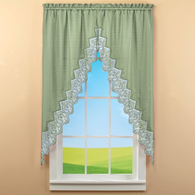 Elegant Lace Border Trim & Solid-Color Window Curtain
