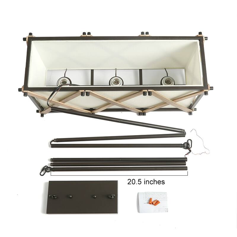 The Gray Barn Flying Turtle 3-light Wood Kitchen Island Rectangular Burlap Chandelier Pendant - 25"x 8.25"x H10"