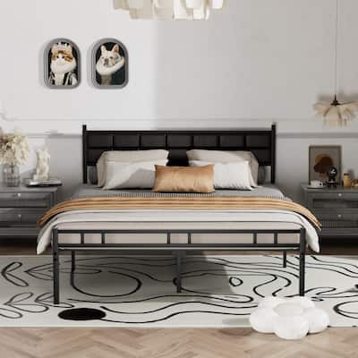 Javlergo Metal Bed Frame with PU Upholstered Headboard, No Box Spring Needed