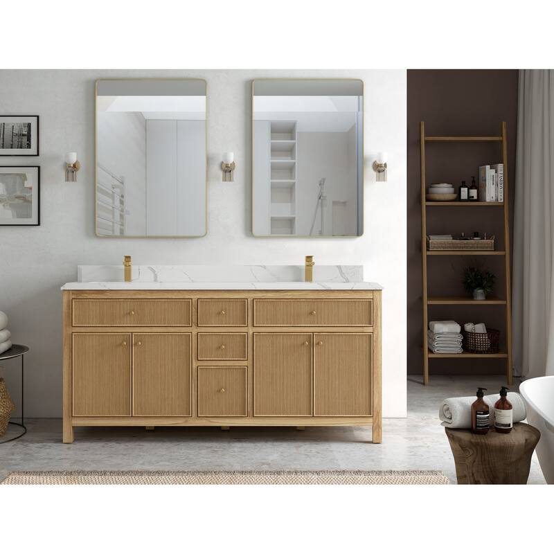 Willow Collections 72 in. W x 22 in. D Sonoma Teak Double Sink Bathroom Vanity with Countertop
