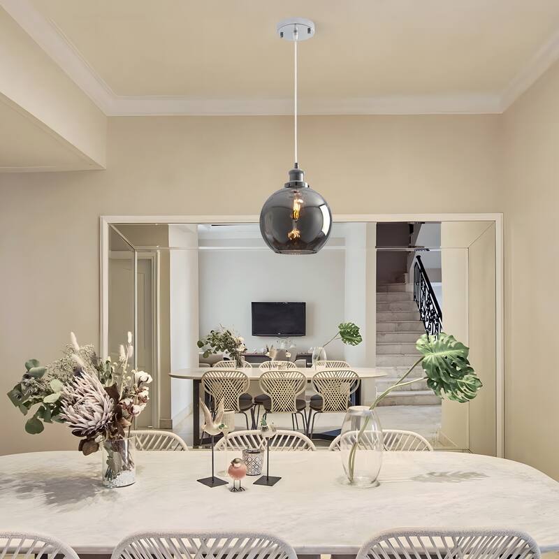 1-Light Metal Hanging Pendant Light with Glass Shade for Kitchen Island