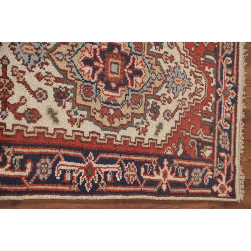 Geometric Heriz Serapi Runner Rug Hand-Knotted Wool Carpet - 2'6"x 7'11"