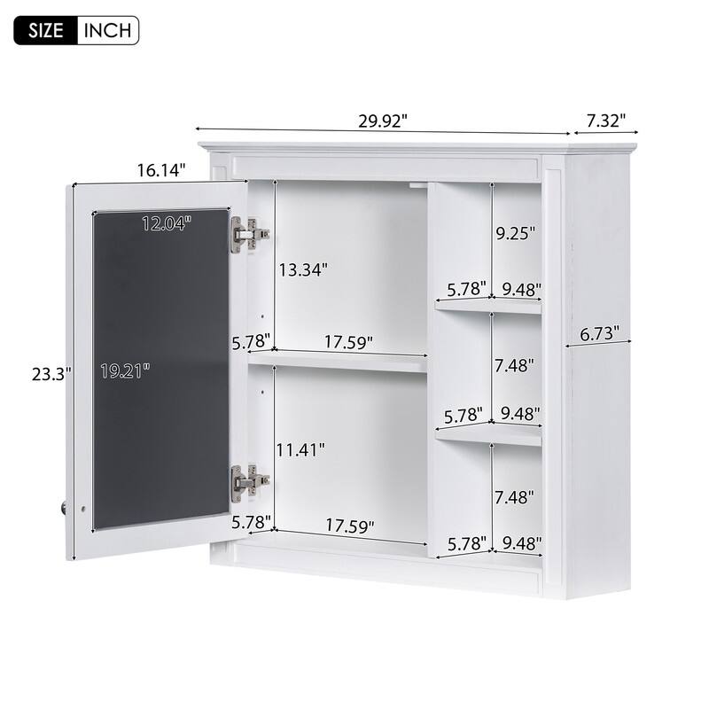 30'' x 28'' Wall Mounted Storage Cabinet for Bathroom,Mirror Cabinet with 3 Open Shelves