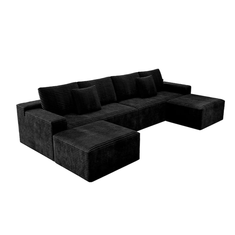 Modular Sectional Sofa with Chaise Lounge, Oversized Corduroy Upholstered 6 Seater Sofa, Full Compressed Boneless Couch