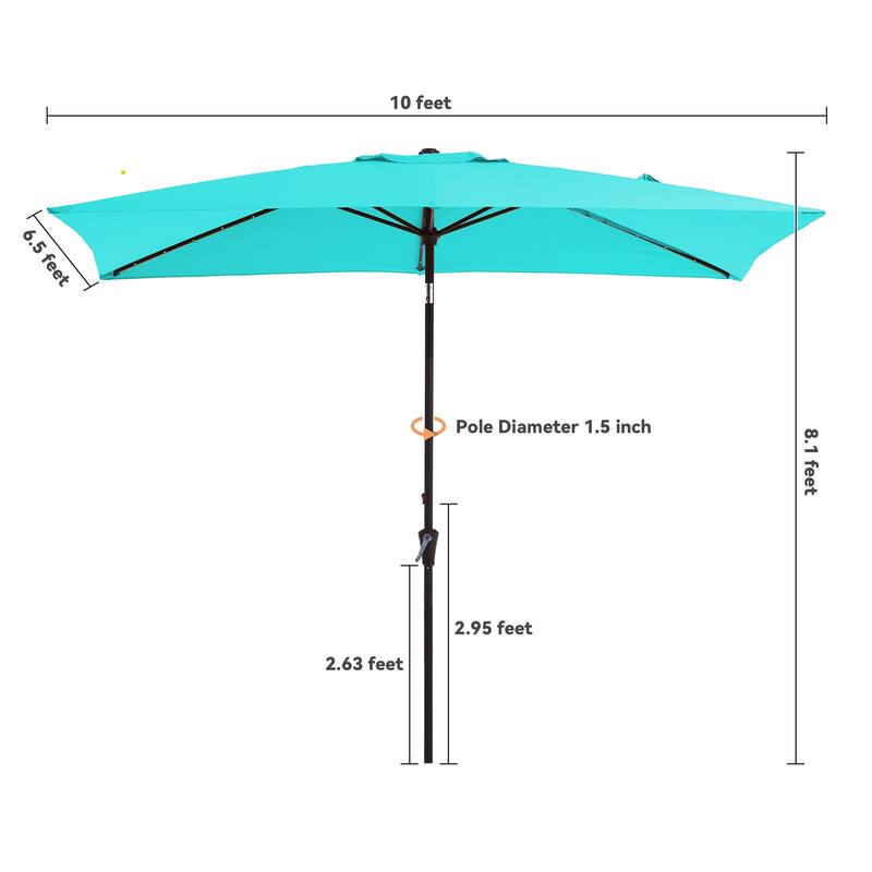 6.5*10ft Rectangular Patio Market Umbrella with LED Lights,Crank & Tilt