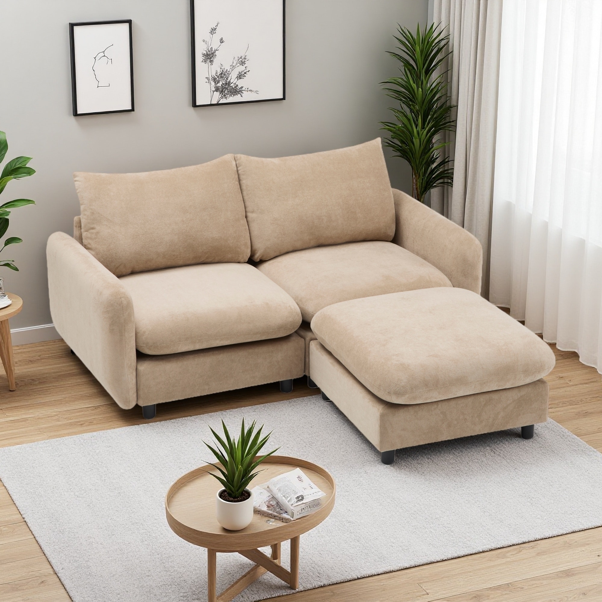69" Velvet Modular L-Shape Sectional Sofa with Ottoman and Free Combination