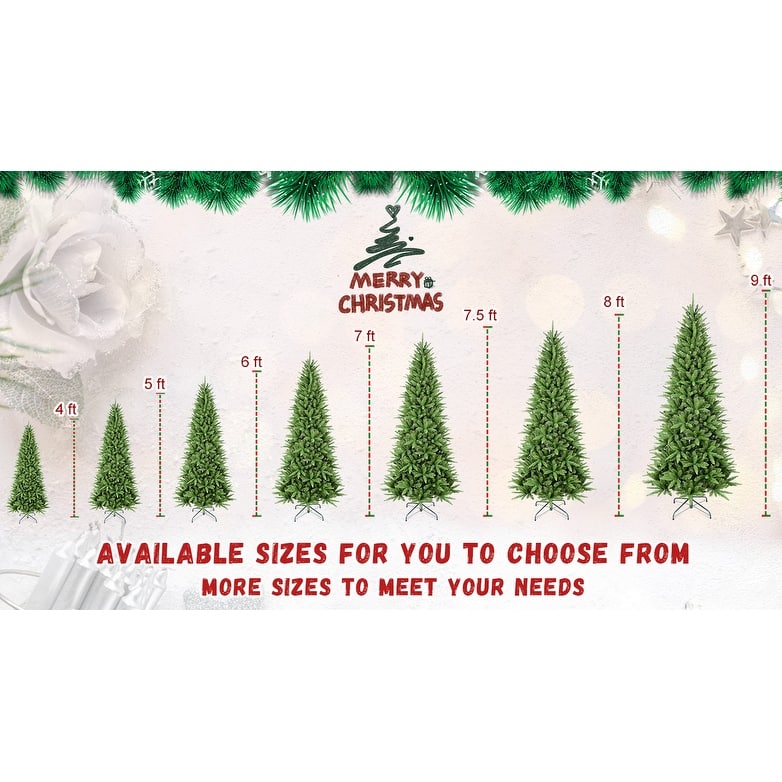 7.5FT Slim Christmas Tree-1396 Tips, PE+PVC Branches, Hinged Design for Easy Setup