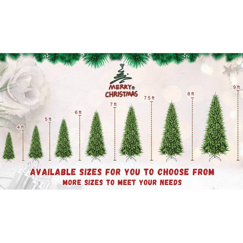 9FT Slim Christmas Tree - 2152 Tips, PE+PVC Branches, Hinged Design for Easy Setup, Stable Metal Stand