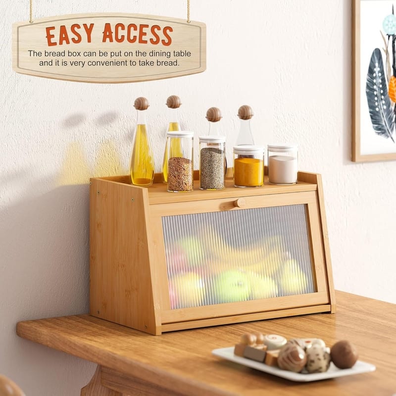 Large bread box for kitchen countertop, rustic-style bread container, bread storage box with window
