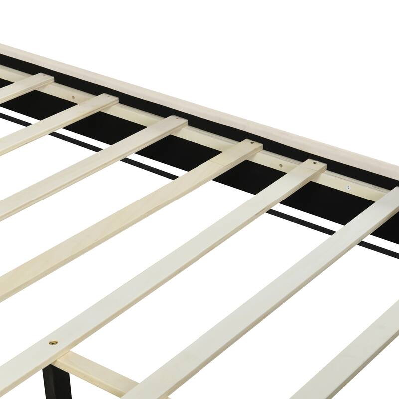 Velvet Upholstered Platform Bed With Pull Point Headboard And Metal Wire Frame