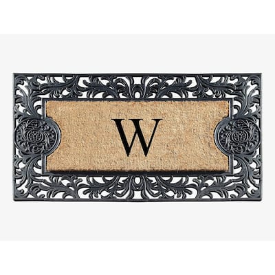 A1HC Floral Border Rubber and Coir Large Outdoor Durable Monogrammed Doormat, Black - 23" X 38"