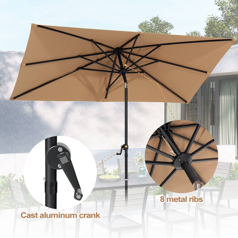 Pellebant Outdoor 9 x 5 FT Patio Market Umbrella Rectangular with Wheels Base Stand