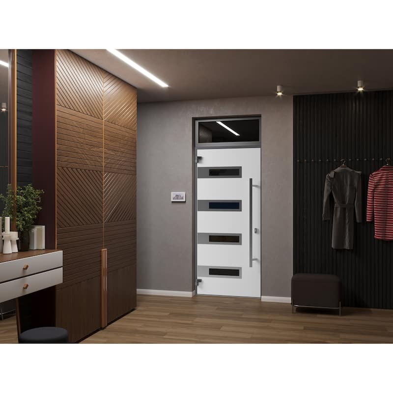 Front Exterior Prehung Steel Door Ronex 0131 Black Enamel Stainless Inserts Entry Metal Painted W36xH80 Left hand Inswing