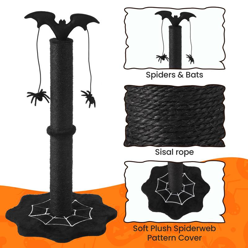 25" Halloween-Themed Cat Scratching Post - Black