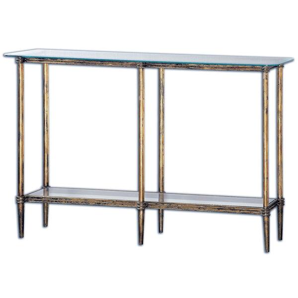 slide 1 of 1, Uttermost Elenio 33" x 54" Accent Table Gold Leaf