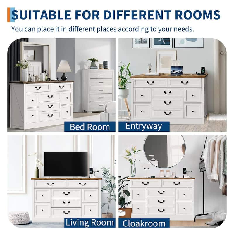 Farmhouse 9 Drawers Dresser for Bedroom