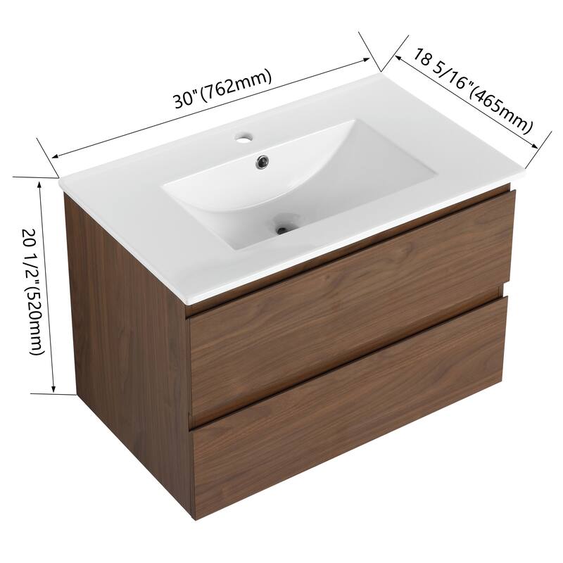 BNK 24"/30"/36'' Single Sink Bathroom Vanity with Two Soft Close Drawers