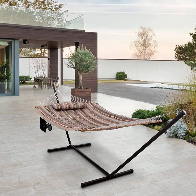 Outdoor Cotton Rope Hammock with 12FT Steel Stand