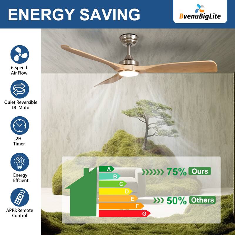 52 in. Indoor/Outdoor Dimmable Ceiling Fan With Light for Patios, Modern Noiseless Ceiling Fan with Remote APP Control