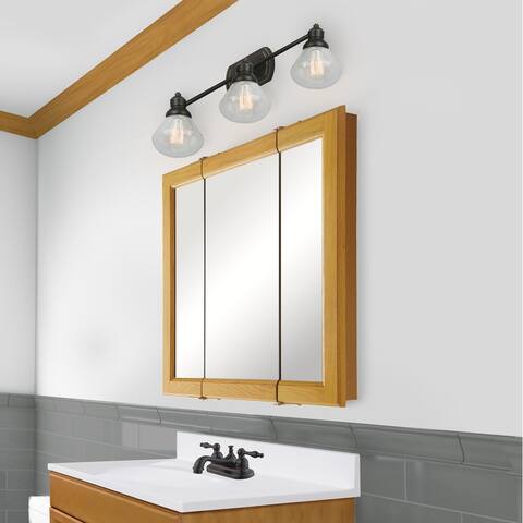 Design House Claremont 24 inches W x 4.75 inches D x 24 inches H Bathroom Medicine Cabinet Mirror, Honey Oak