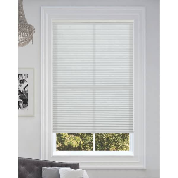 slide 2 of 3, BlindsAvenue Cordless Light Filtering Cellular Honeycomb Shade, 9/16" Single Cell, White 18" W x 48" H