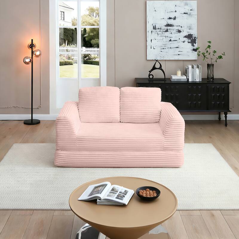 Pink Sofa Bed Sleeper Sofa with 2 Pillows, Upholstered Sofa Couch Loveseat 2-Seater Sofa Couch with Armrests