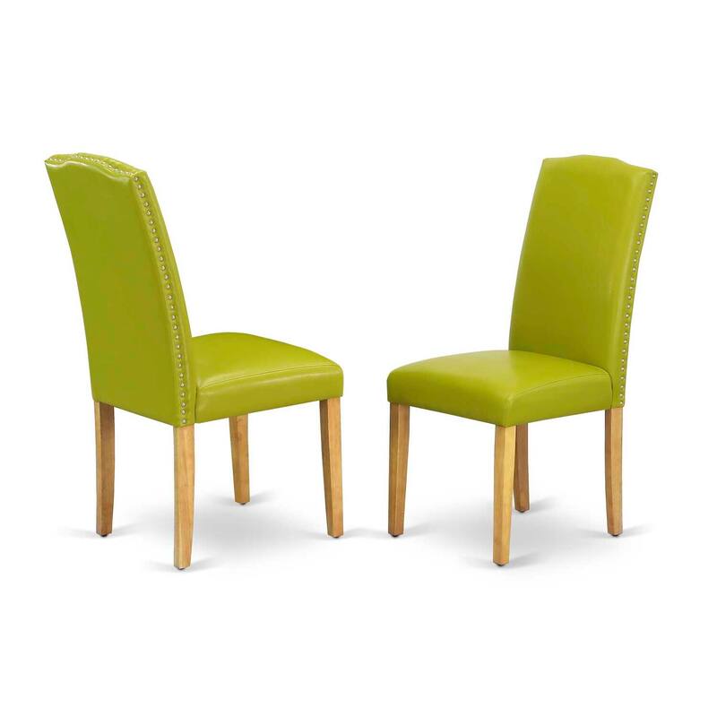 Asian Dining Set 5Pc Rectangle Table & 4 Chairs - Green PU Leather, Oak Legs - 60" Table