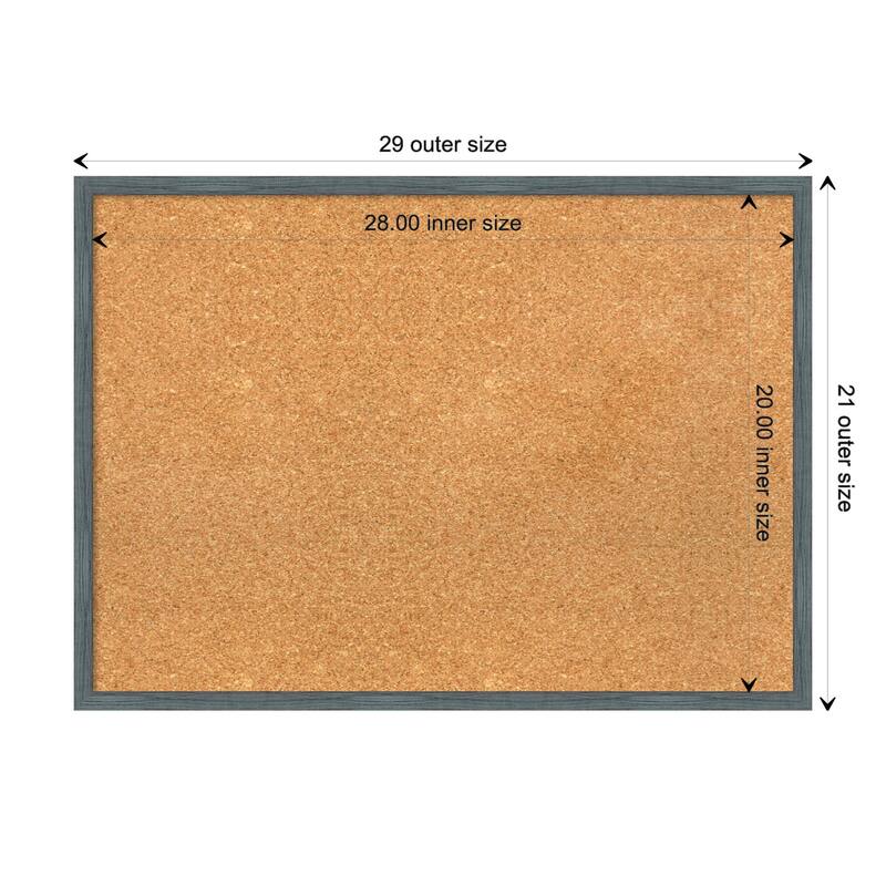Dixie Blue Grey Rustic Narrow Wood Framed Natural Corkboard Bulletin Board - Board Size 28x20