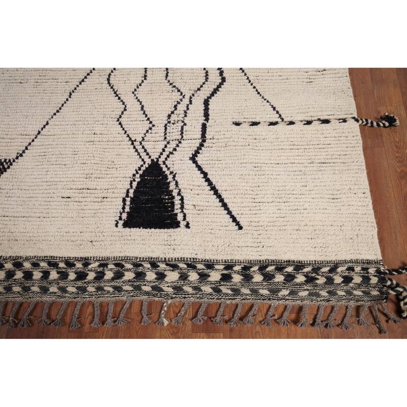 Earth Tone Moroccan Area Rug Handmade Stripe Wool Carpet - 8'8" x 12'11"