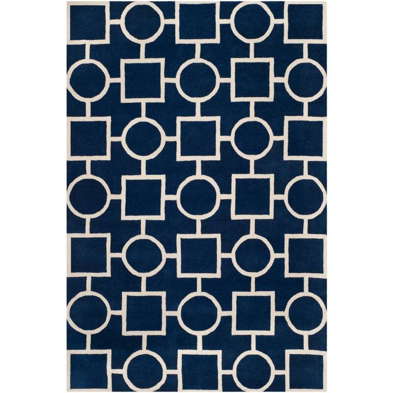 SAFAVIEH Handmade Chatham Alkinoi Modern Moroccan Wool Rug - 6' x 9' - Dark Blue/Ivory